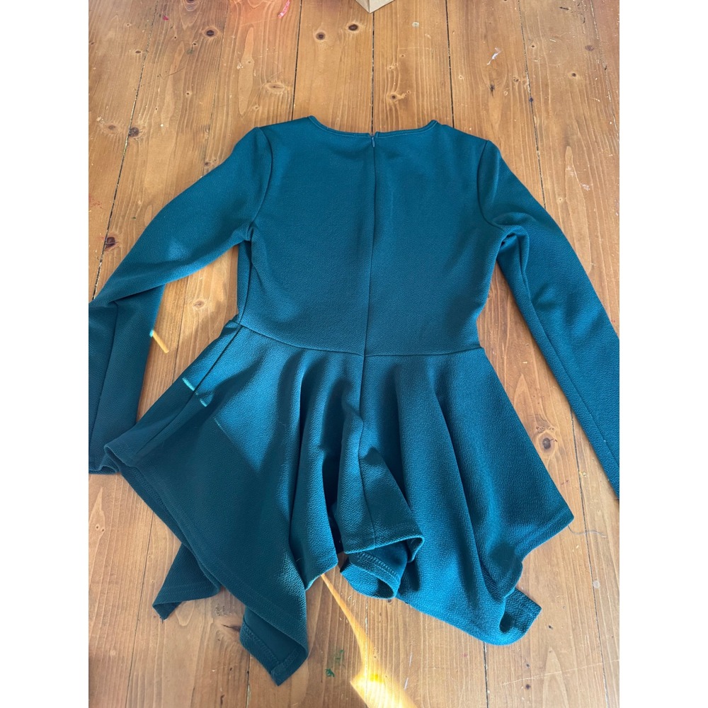 Teal Peplum Asymmetrical Hem‎ Long Sleeve Top Women Size S M L XL